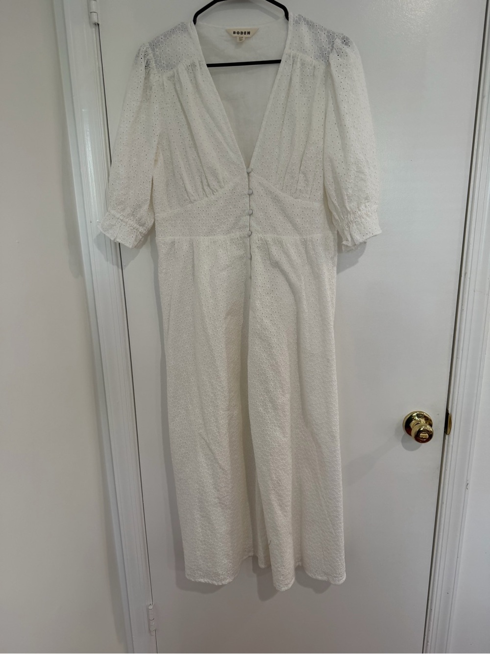 Boden Ivory Eyelet Button-Front Midi Dress